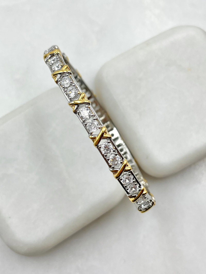 Kristal Taşlı X Model Çift Renk Kelepçe Gold