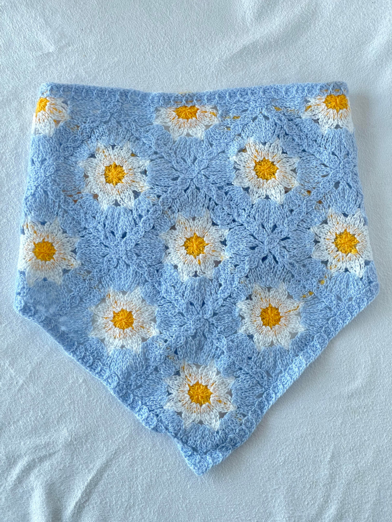 Papatya Desenli Örgü Bandana Mavi