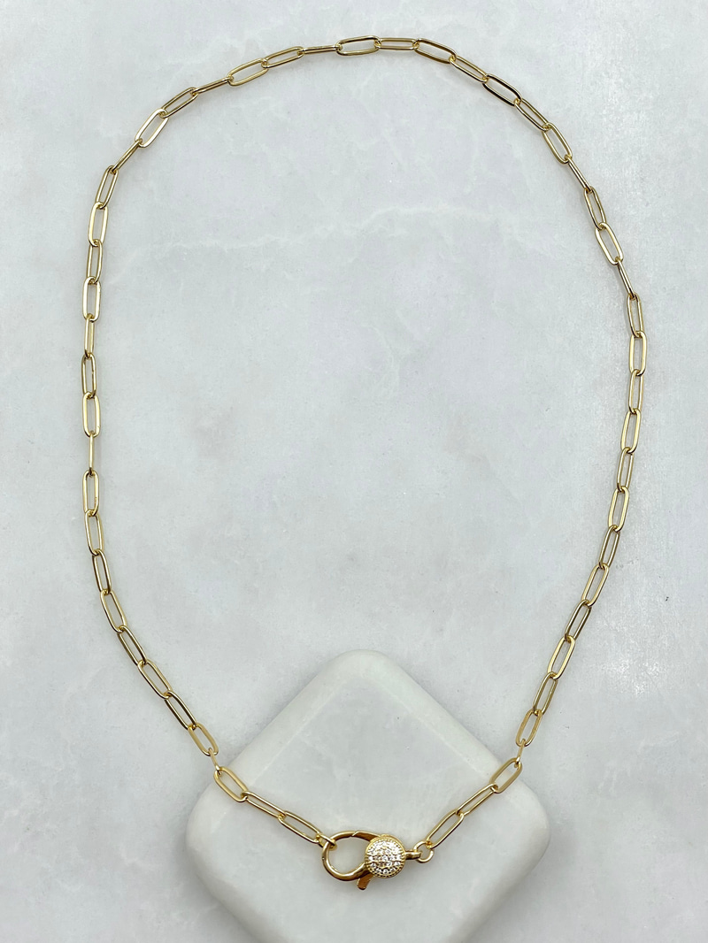 Minimal Önden Kilit Ataç Zincir Kolye 40 cm Gold