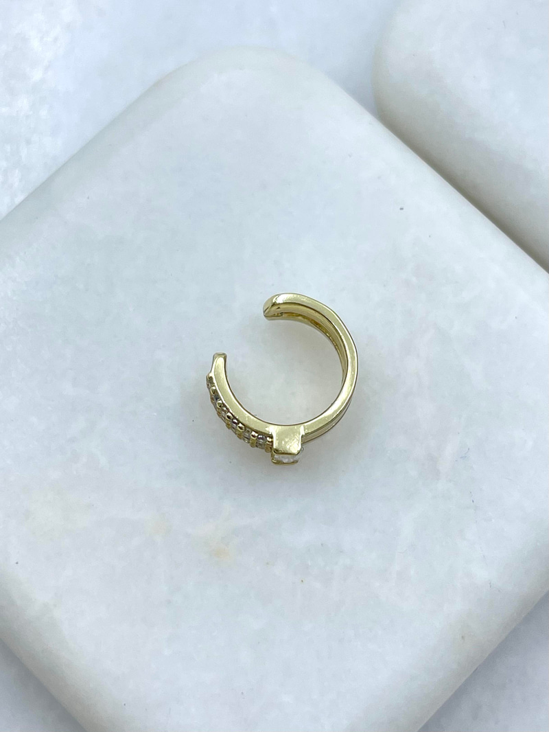 Özel Seri Baget ve Gömme Taşlı Kıkırdak Küpe Gold