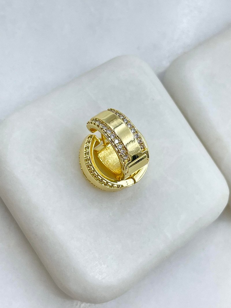 Altın Kaplama Gömme Taş Kenarlı Halka Küpe Gold