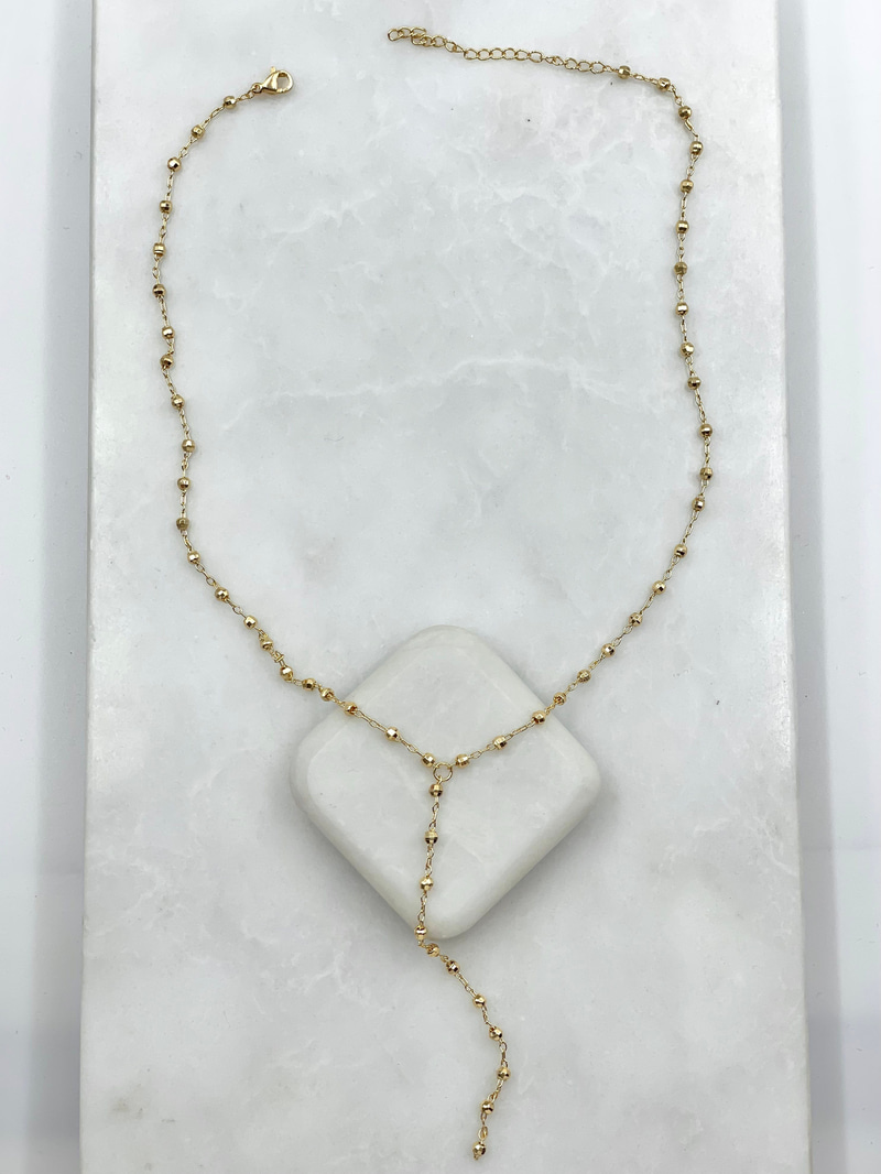 Işıltılı Topçuk Y Model Kolye Gold