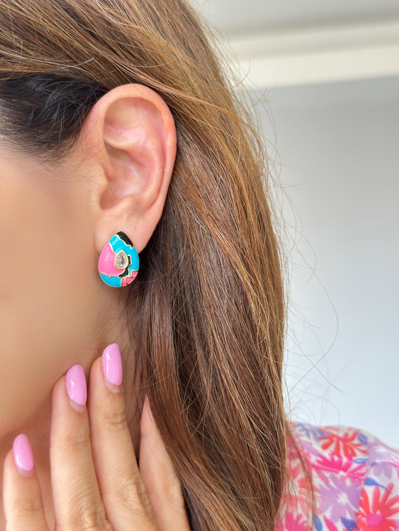 Altın Kaplama İkili Kullanım Ebruli Küpe Pembe