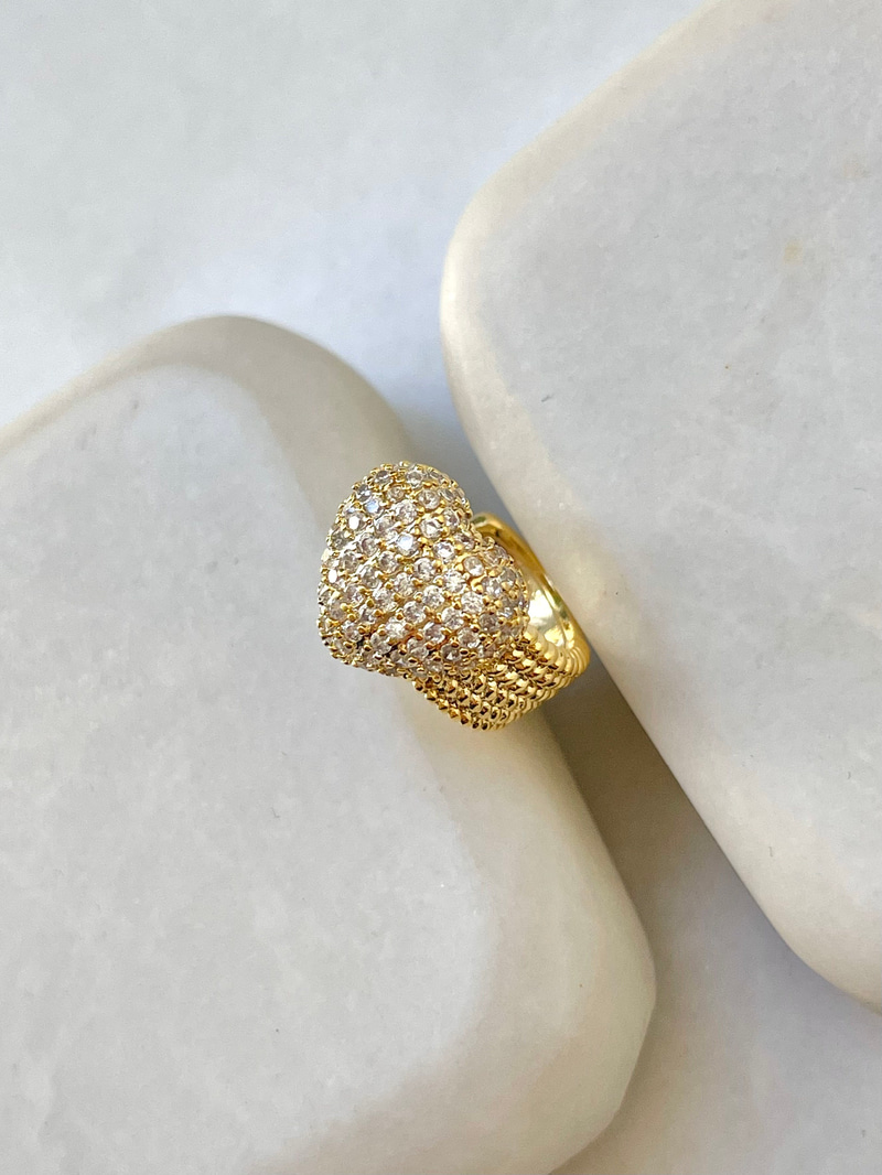 Gömme Taşlı Bombe Kalp Kıkırdak Küpe Gold