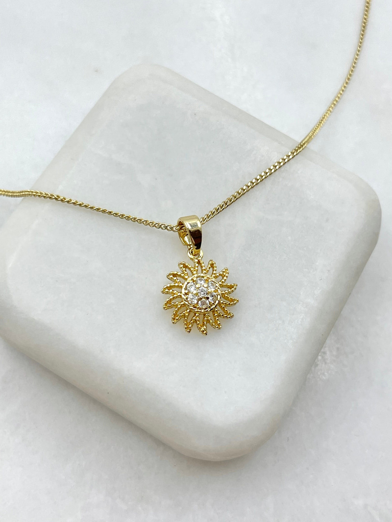 Özel Seri Gömme Taşlı Güneş Sallantılı Minimal Kolye 45 cm Gold