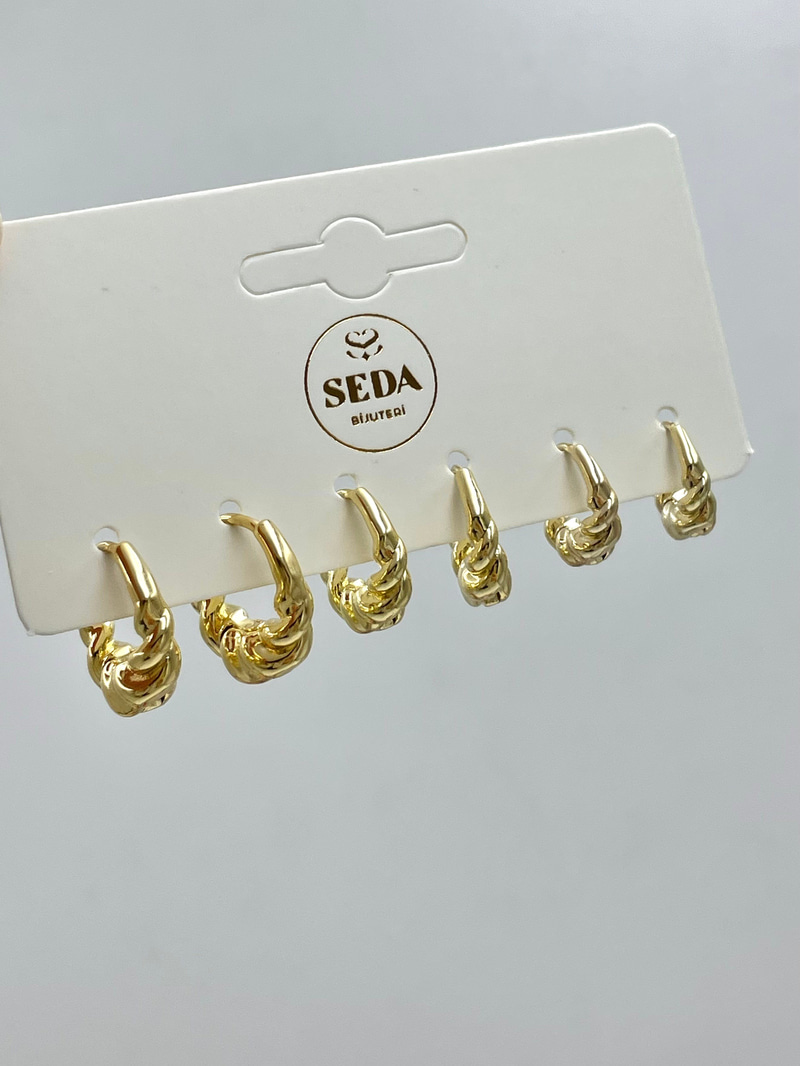 Altın Kaplama Burgu Model Altılı Set Küpe Gold