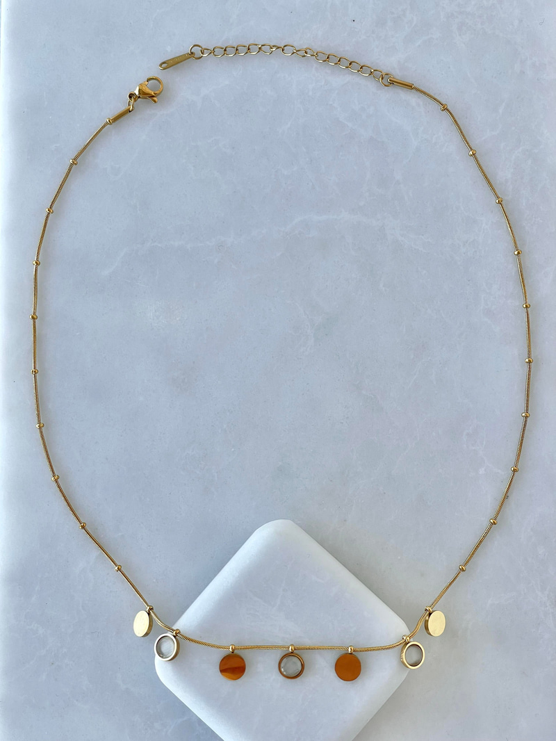 Çelik Minimal Opal Taşlı Topçuk Zincir Kolye