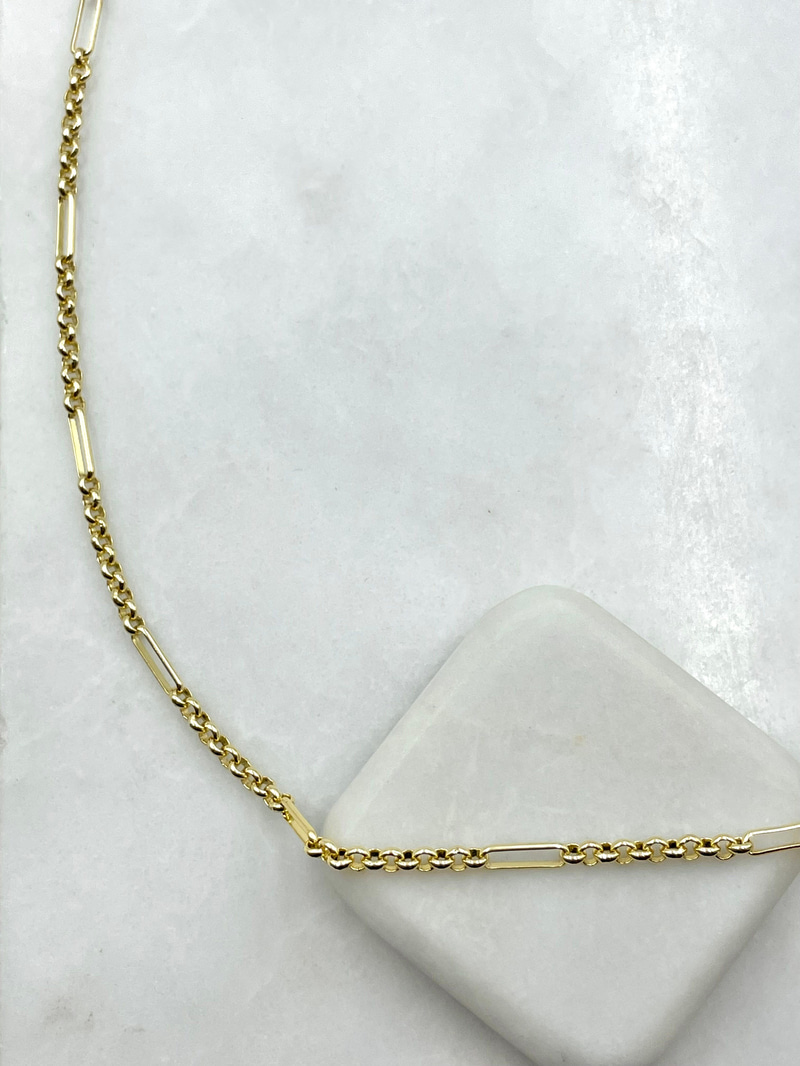 Daire ve Ataç Zincir Kolye 50 cm Gold
