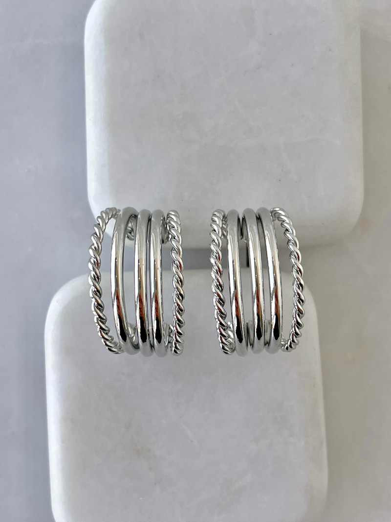 Altın Kaplama Beş Sıra Halat Halka Küpe Gümüş