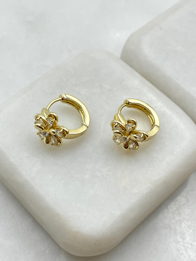 Özel Seri Kristal Çiçek Halka Küpe 1.3 cm Gold