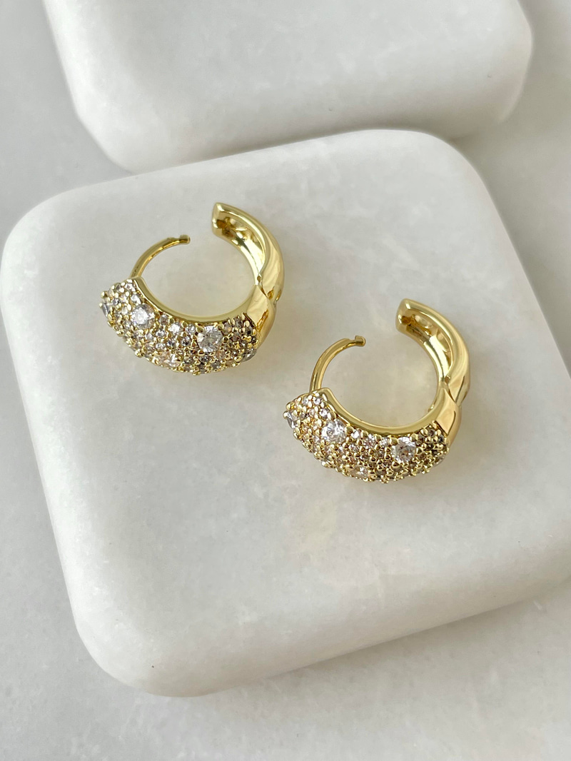 Özel Seri Zirkon Taşlı Basic Halka Küpe Gold