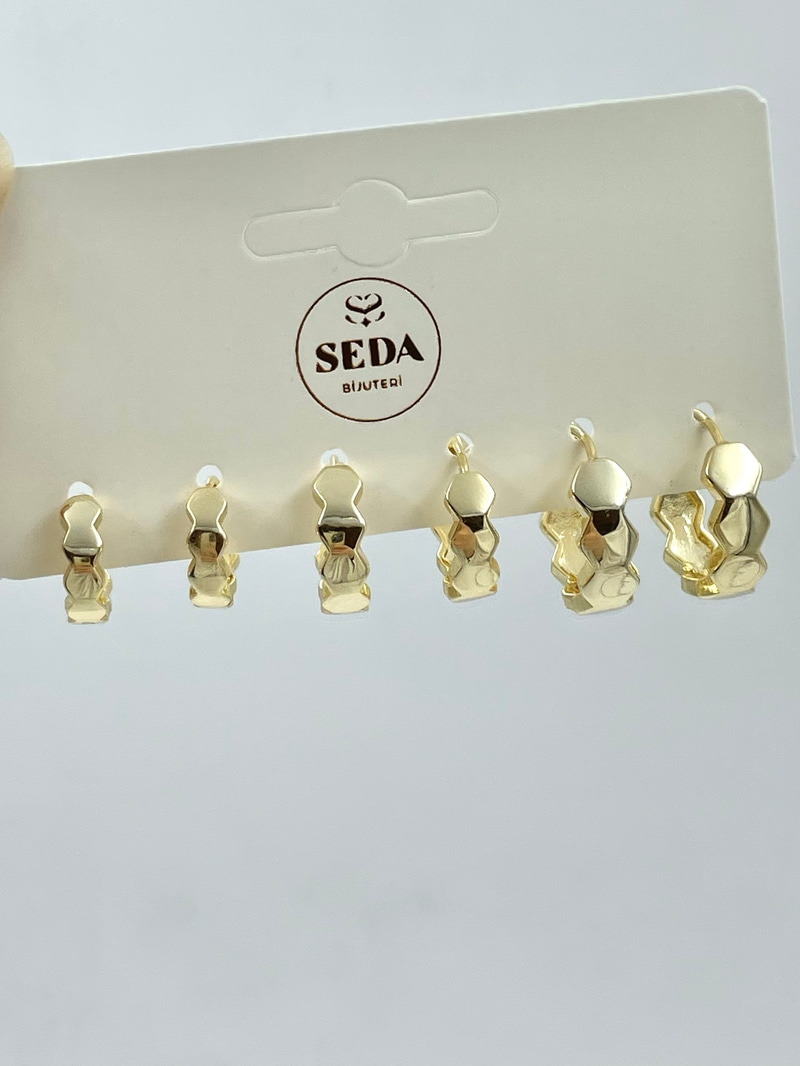 Petek Model Altılı Küpe Seti Gold