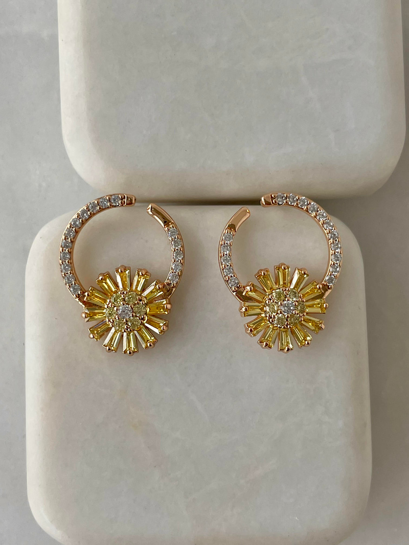 Özel Seri Yeşil Kristal Taşlı Çiçek Model Küpe
