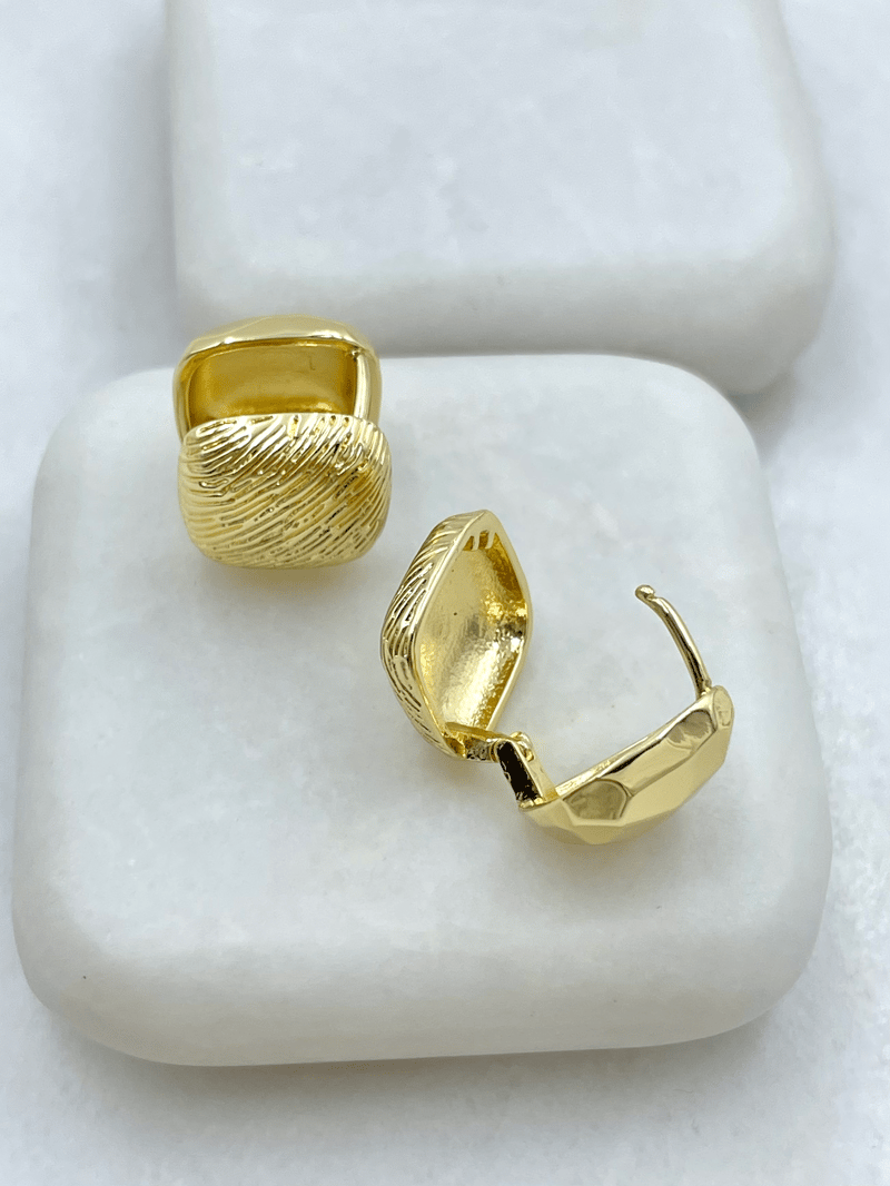 Altın Kaplama Yansımalı Kare Küpe Gold