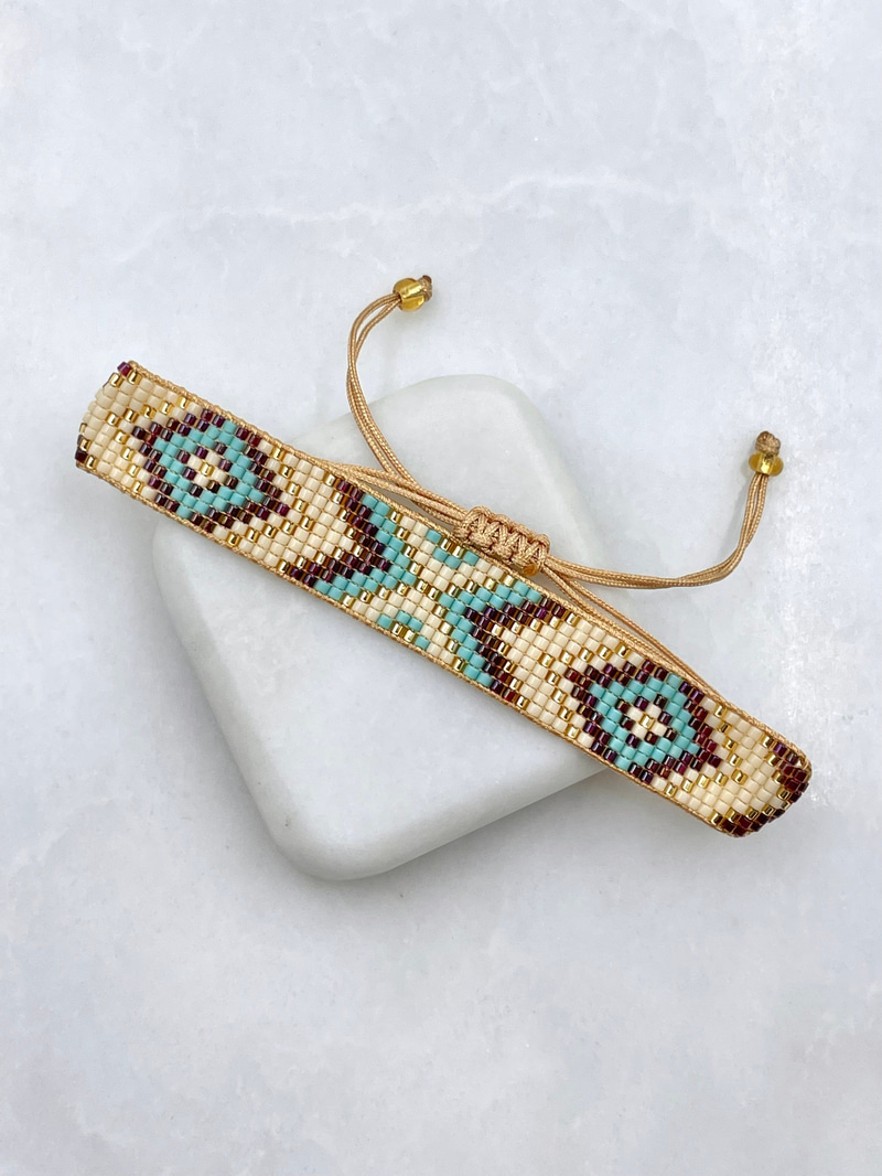 Miyuki Boncuk Kilim Desenli Bileklik Turkuaz