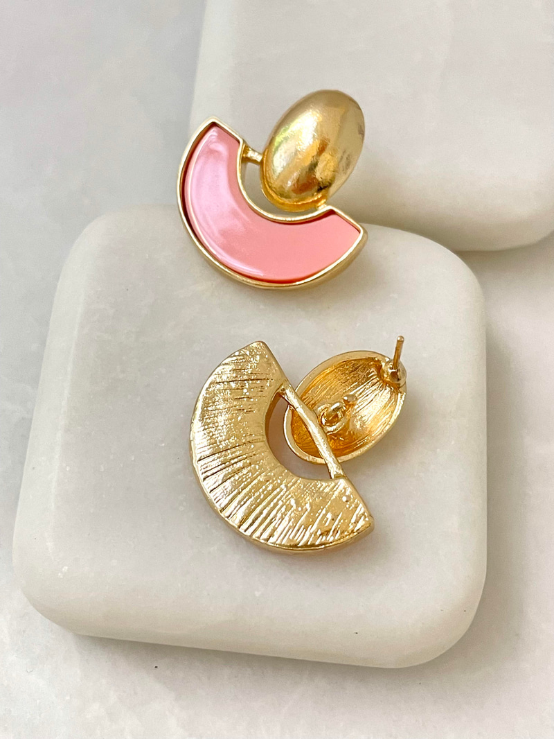 Altın Kaplama Yatay Sallantılı Gold Küpe Pembe