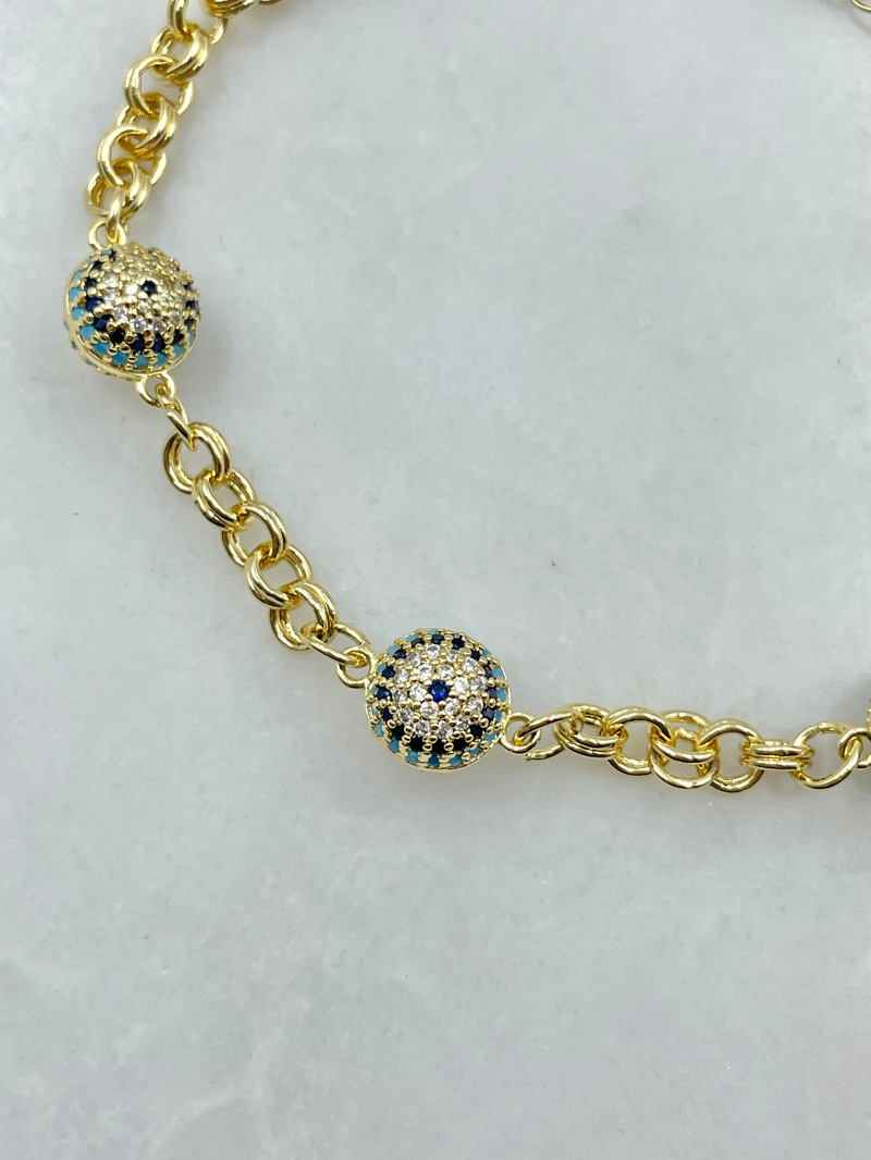 Zirkon Taşlı Üçlü Nazar Bileklik Gold