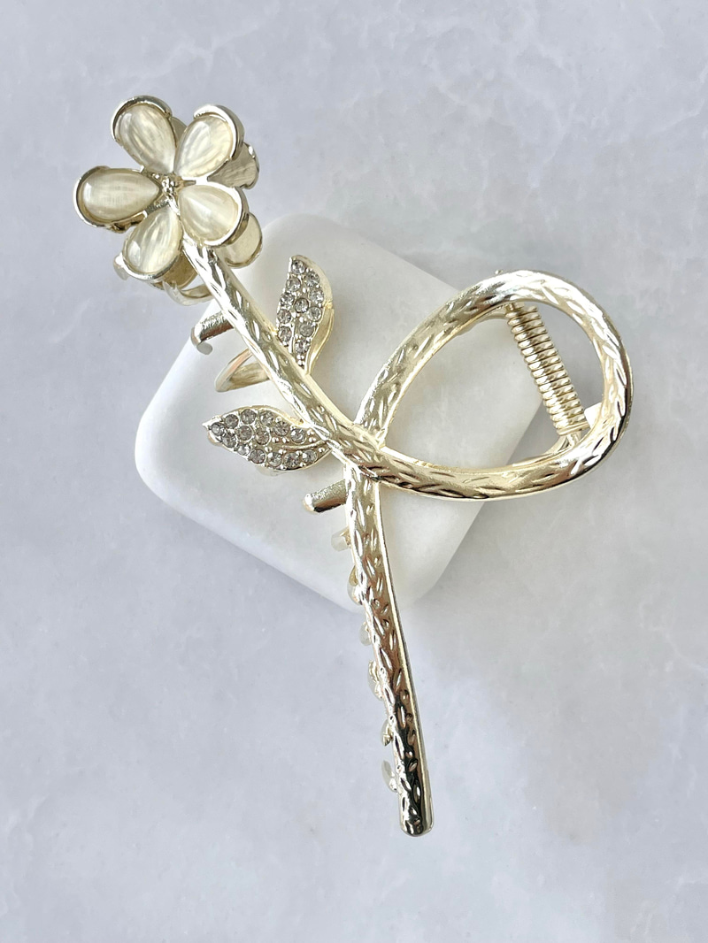 Opal Taşlı Çiçek Model Mandal Toka Gold