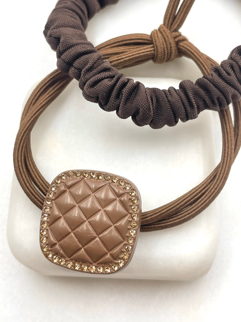 Gömme Taşlı Kare Model İkili Scrunchie Toka Kahve