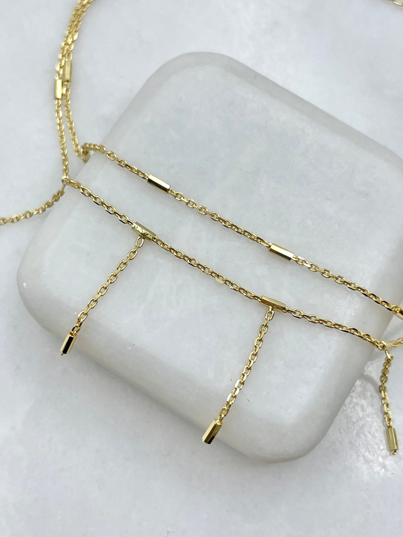 Altın Kaplama Sütun Sallantılı İkili Zincir Halhal Gold