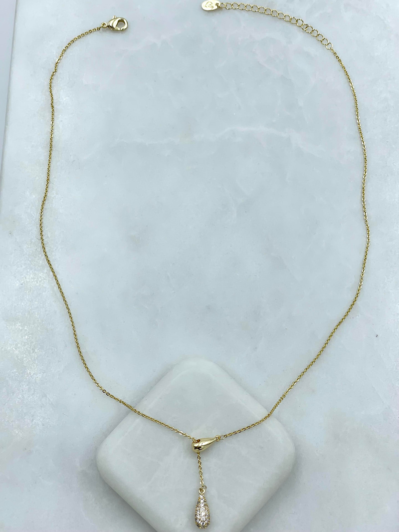 Altın Kaplama Gömme Taşlı Damla Model Y Kolye Gold