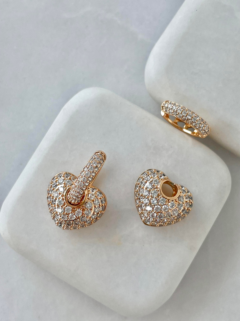 Özel Seri İkili Kullanım Gömme Taşlı Kalp Küpe