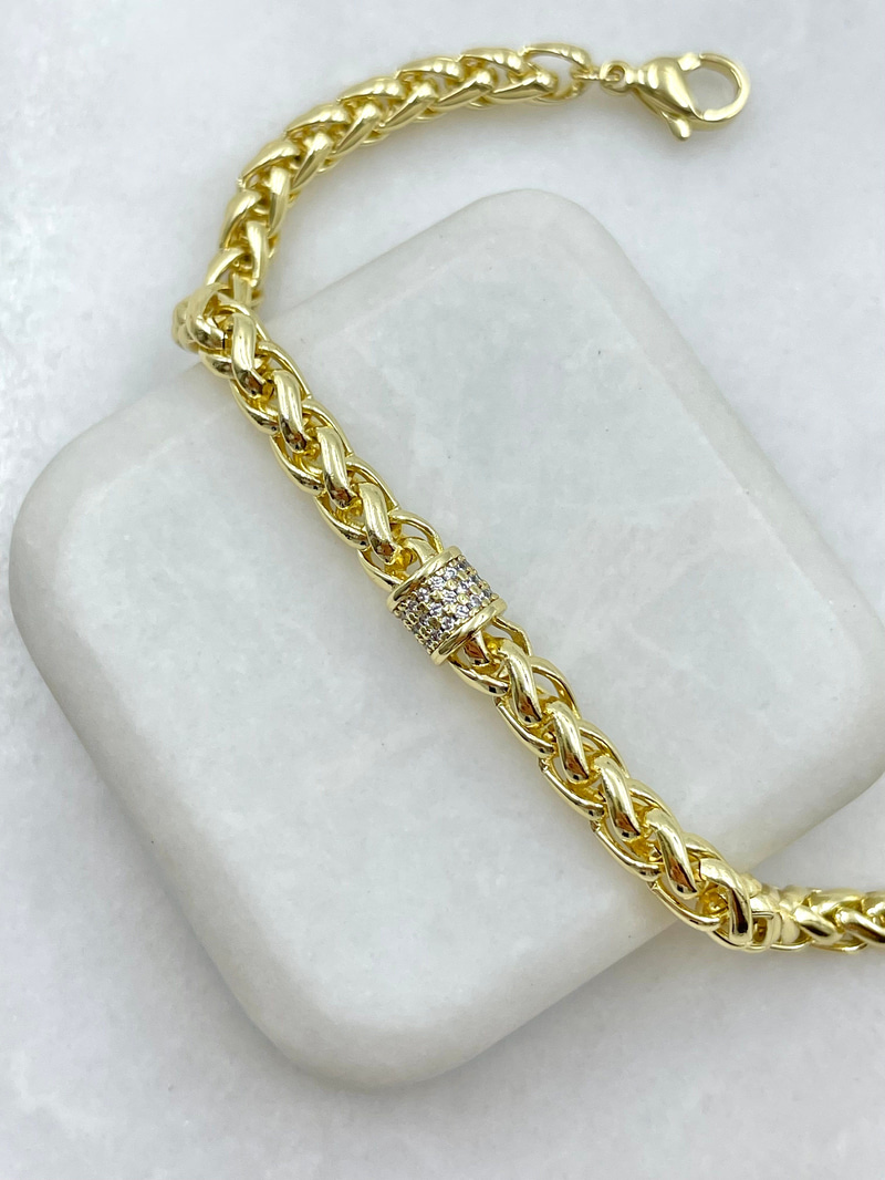 Silindir Detaylı Örme Zincir Bileklik Gold