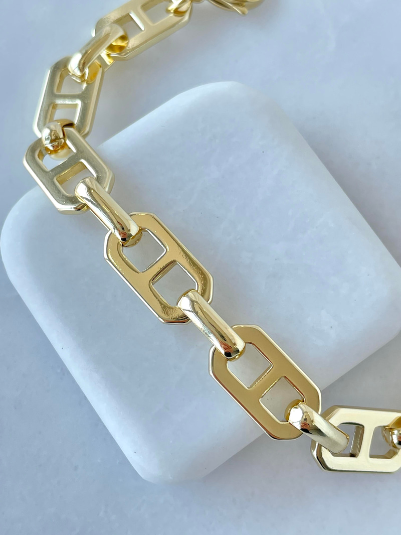 Özel Seri Geçmeli Ezme Zincir Model Bileklik Gold