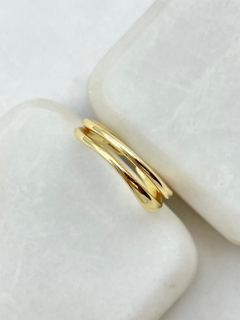 İkili Dalga Görünüm Yüzük Gold