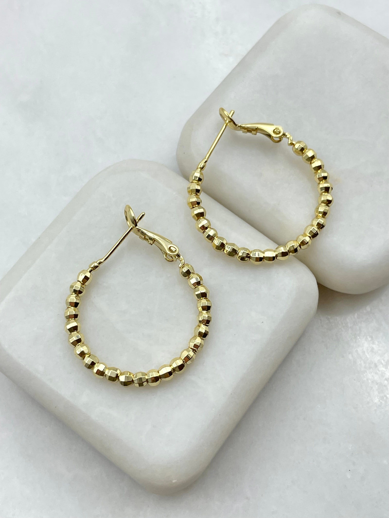 Işıltılı Minik Topçuk Halka Küpe 2.6 cm Gold