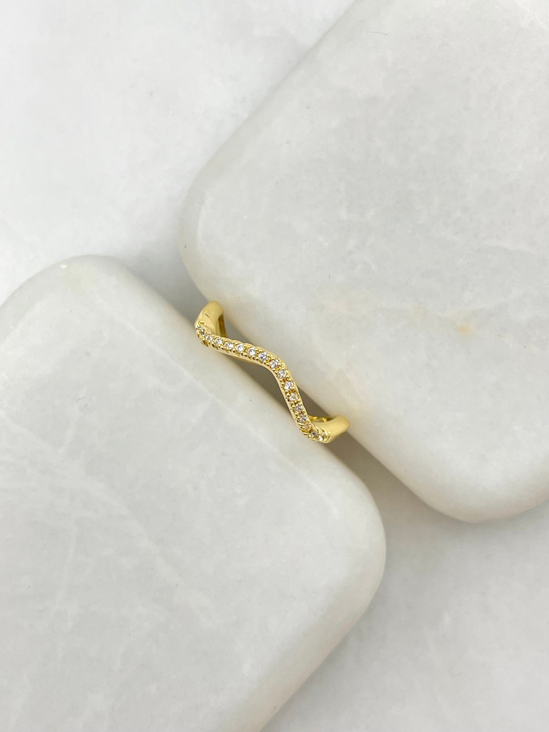 Zirkon Taşlı Dalga Model Yüzük Gold