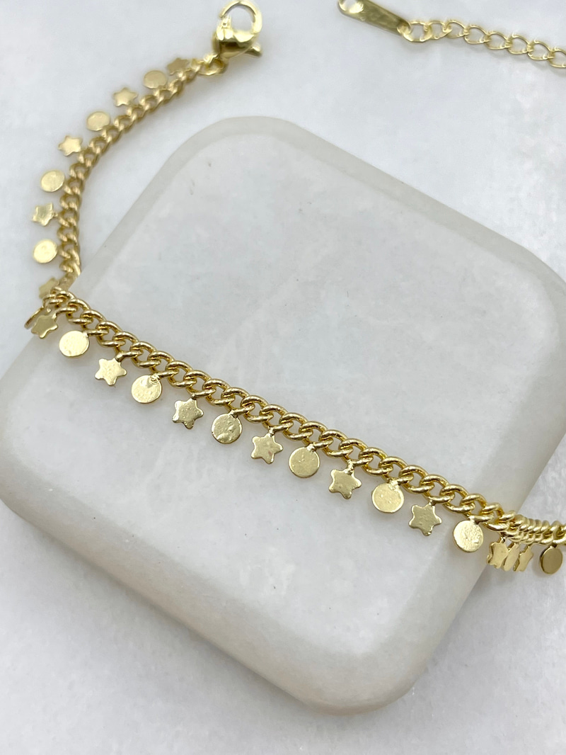 Yıldız ve Daire Plaka Bileklik Gold