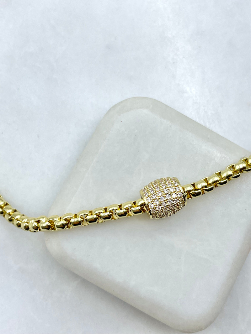 Gömme Taşlı Silindir Zincir Kolye Gold
