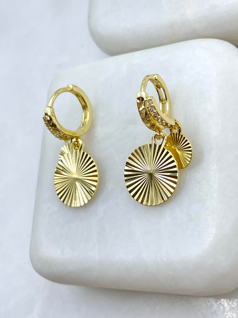 Altın Kaplama İkili Görünüm Lazer Kesim Daire Küpe Gold