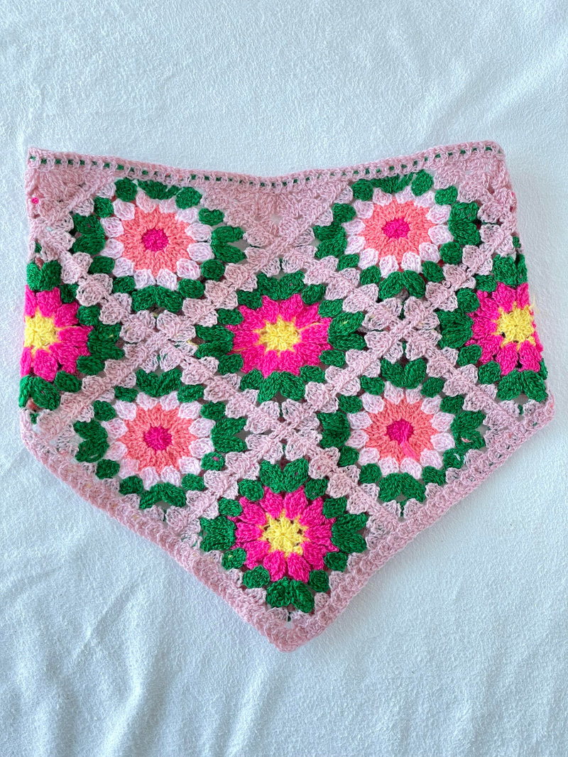 Çiçek Desenli Örgü Bandana Pembe