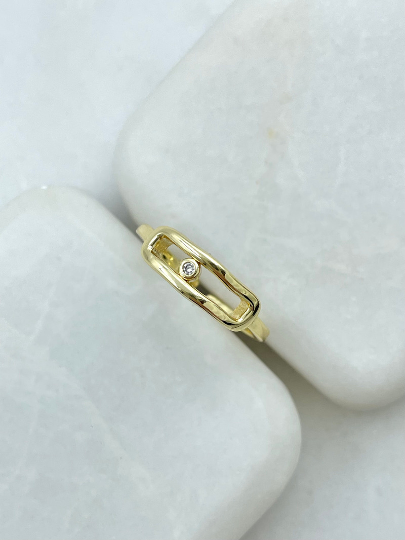 Altın Kaplama Oval Taşlı Tasarım Yüzük Gold