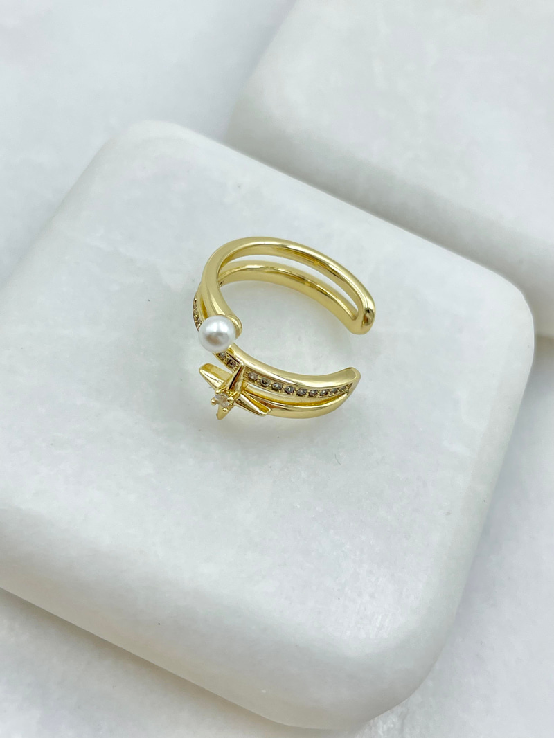 Özel Seri İncili Gömme Taşlı Kıkırdak Küpe Gold