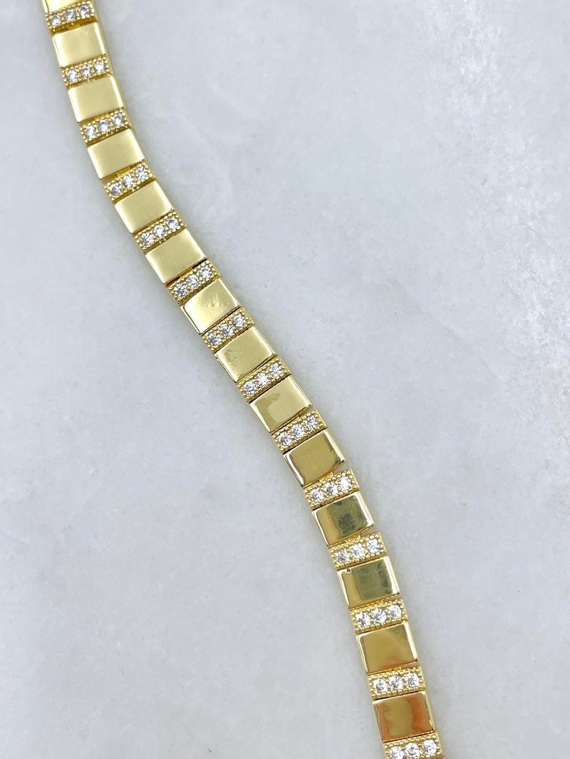 Altın Kaplama Zirkon Taşlı Dikdörtgen Plaka Bileklik Gold
