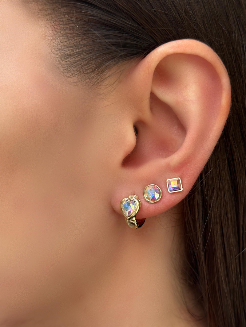 Özel Seri Minik Kare Swarovski Kare Küpe Gold