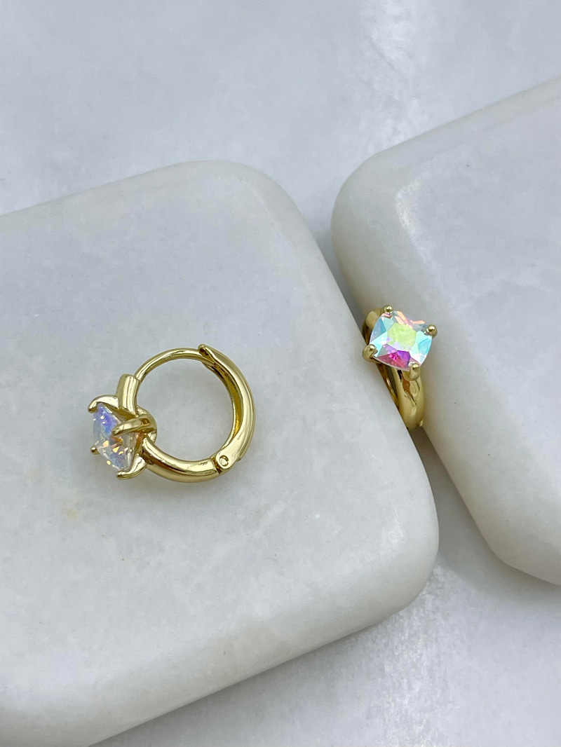 Özel Seri Kare Model Swarovski Halka Küpe Gold