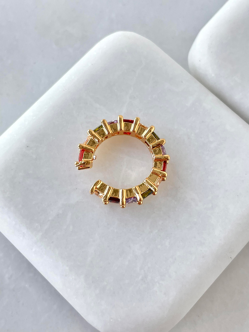 Altın Kaplama Renkli Kristal Kare Taşlı Kıkırdak Küpe