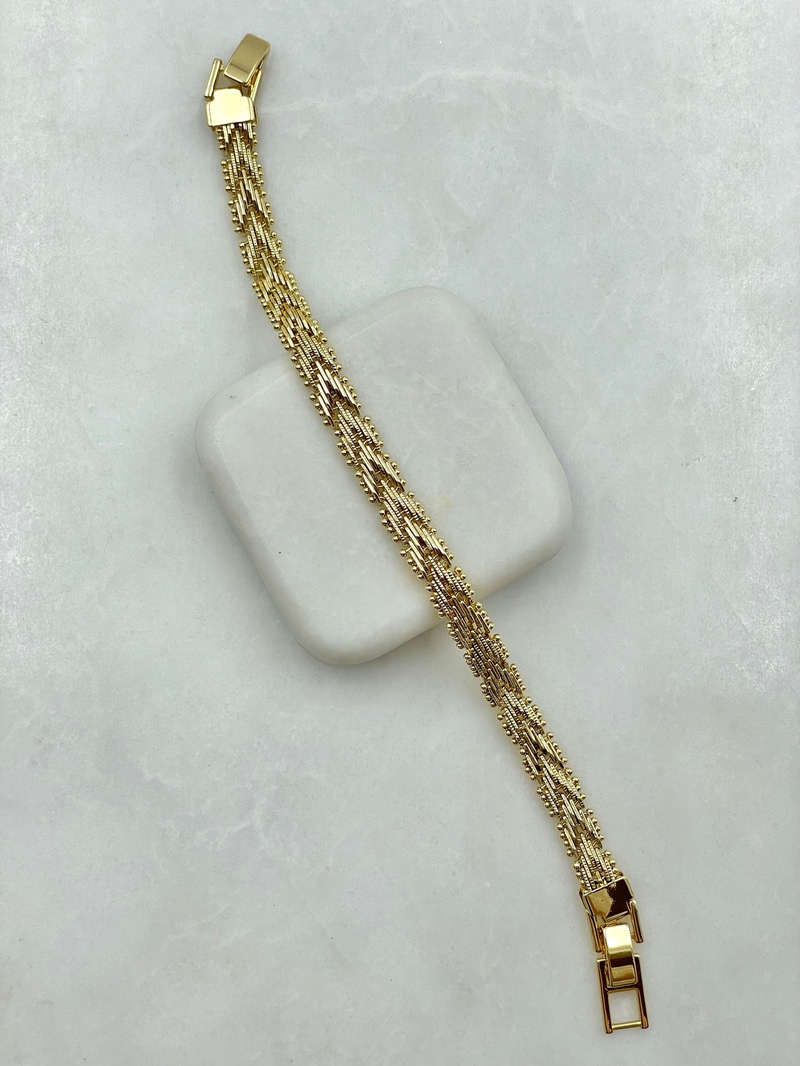 İşlemeli Işıltılı Bileklik Gold