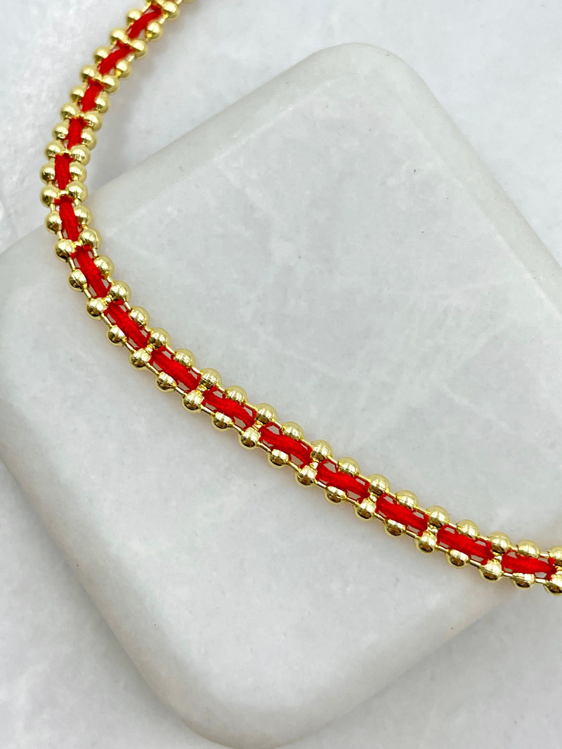 Gold Topçuklu Kırmızı İp Halhal Gold