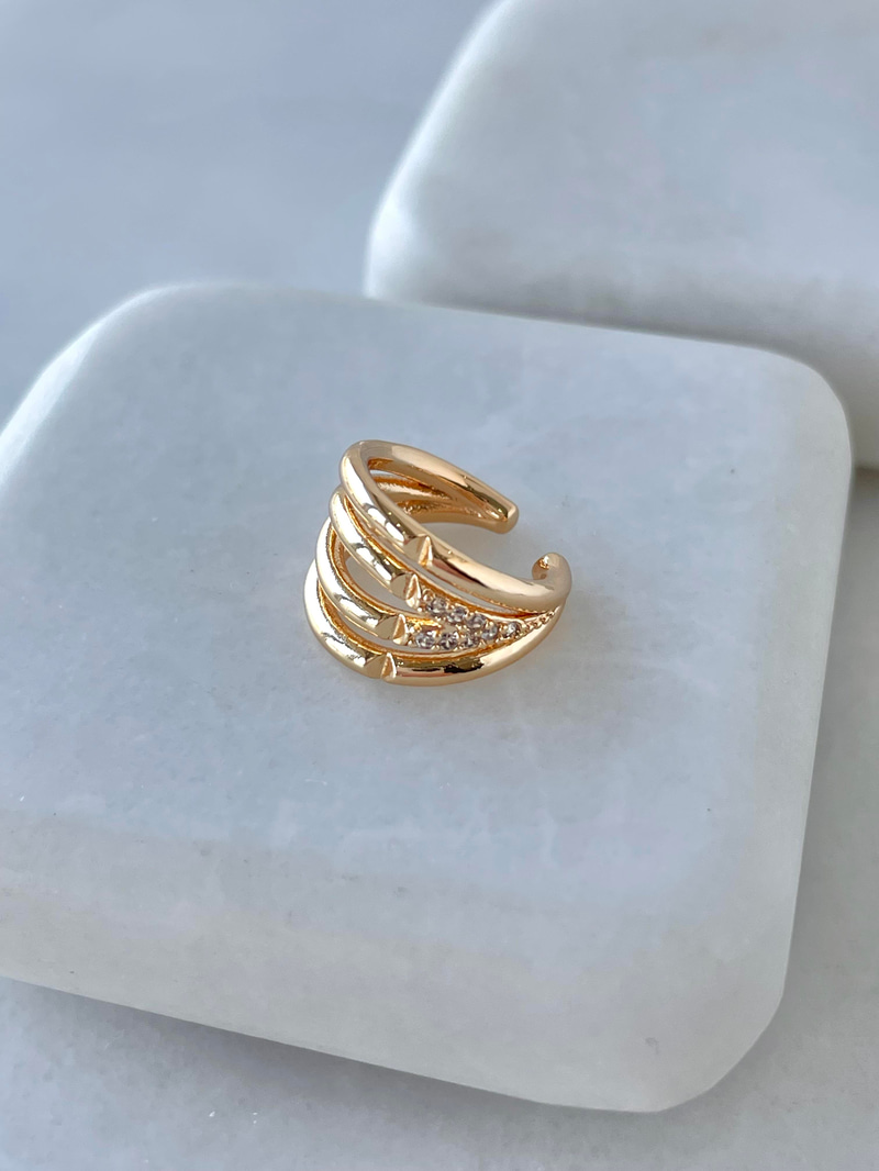 Altın Kaplama Dört Sıra Minimal Taşlı Kıkırdak Küpe Gold