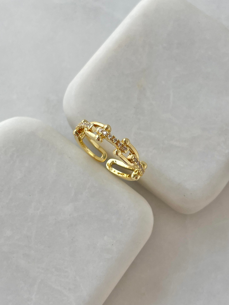 Altın Kaplama Taşlı Zincir Yüzük Gold