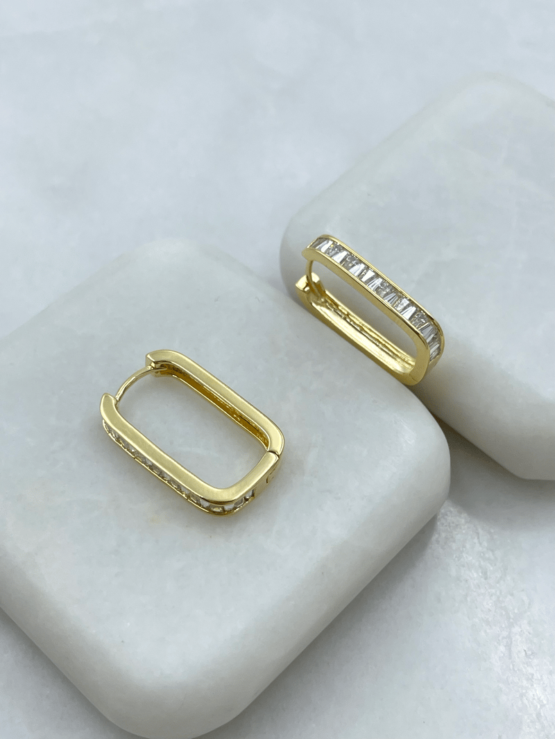 Özel Seri Swarovski Taşlı Dikdörtgen Küpe Gold