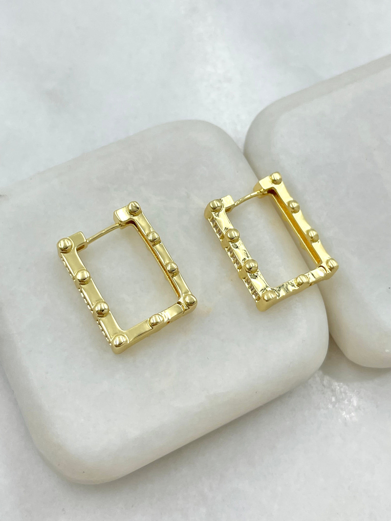 Özel Seri Zirkon Taşlı Tasarım Kare Küpe Gold