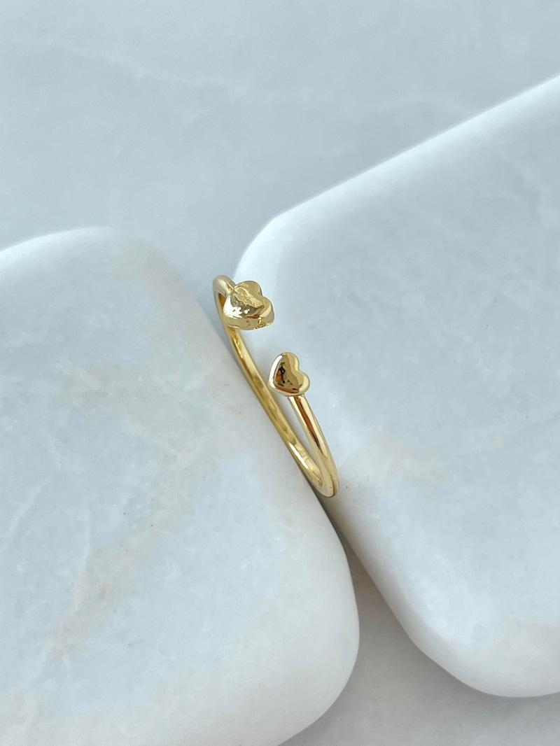 Altın Kaplama Minimal Kalpli Birleşim Yüzük Gold