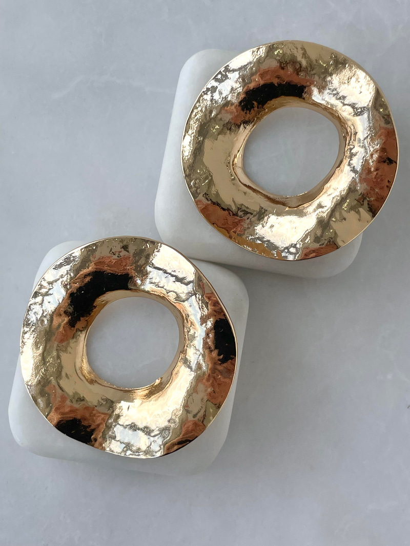 Altın Kaplama İçi Boş Plaka Daire Küpe Gold
