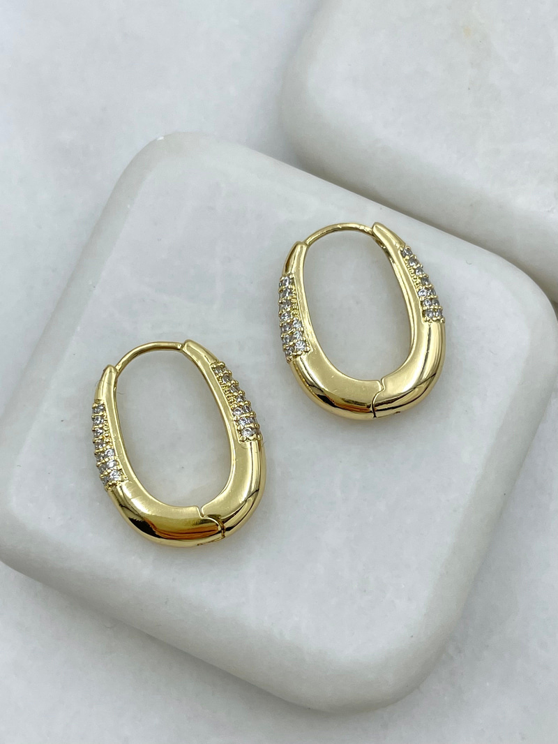 Özel Seri Gömme Taşlı Bombeli Tasarım Küpe Gold